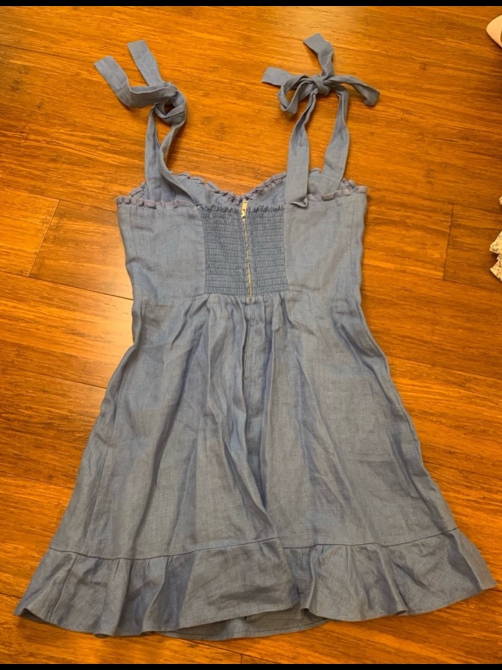 Reformation 0 Linen Desiree Mini Dress Shoulder Ties Sweetheart Neckline blue - Picture 5 of 6